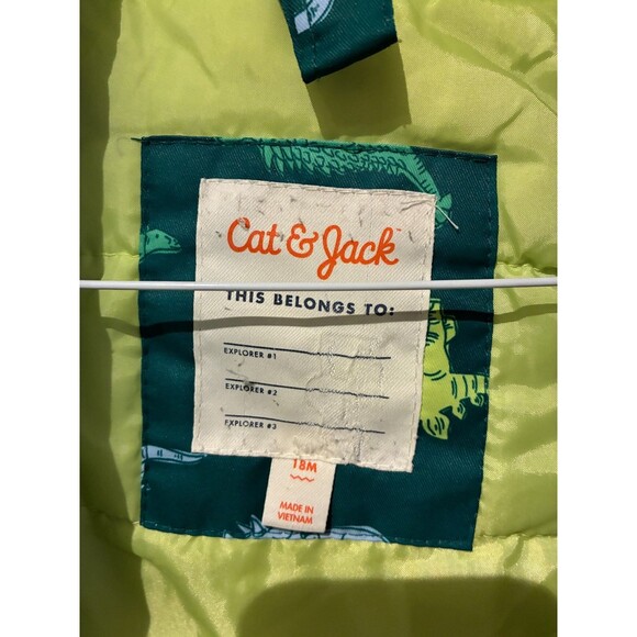 NWOT Cat & Jack Green Dinosaur Puffer Jacket Coat - 18M - Picture 6 of 6